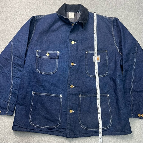 Carhartt Chore Jacket Mens 44 Blue Denim Blanket Lined Coat USA 8LC Vtg 80s - Picture 2 of 9